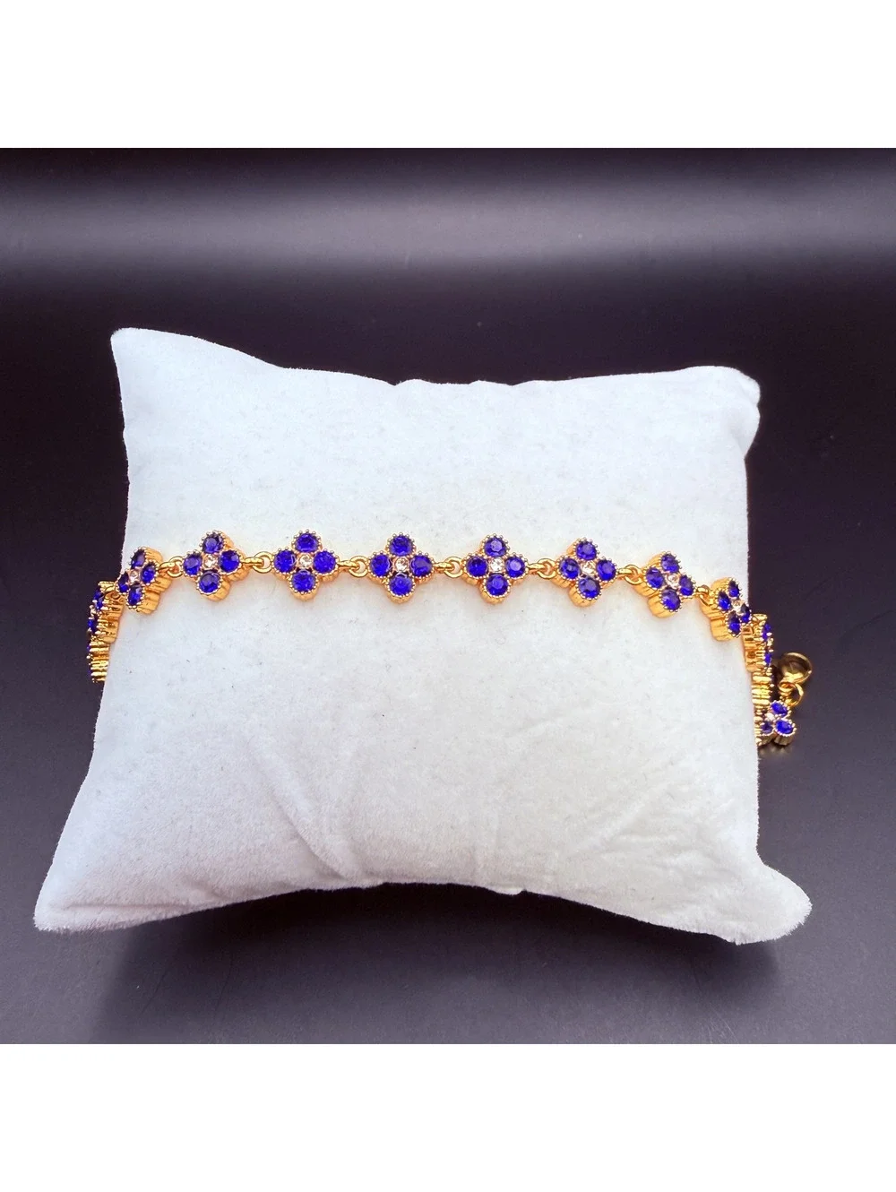 candy+clover royal blue clover gold tone bracelet